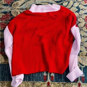 Pink and red cowl neck knitted sweater